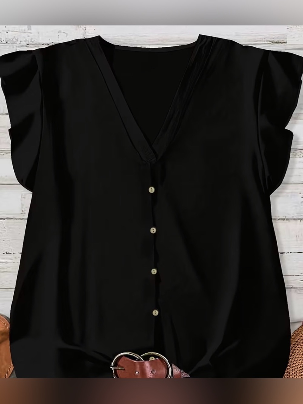 NEW Chic Black Silky V-Neck Blouse